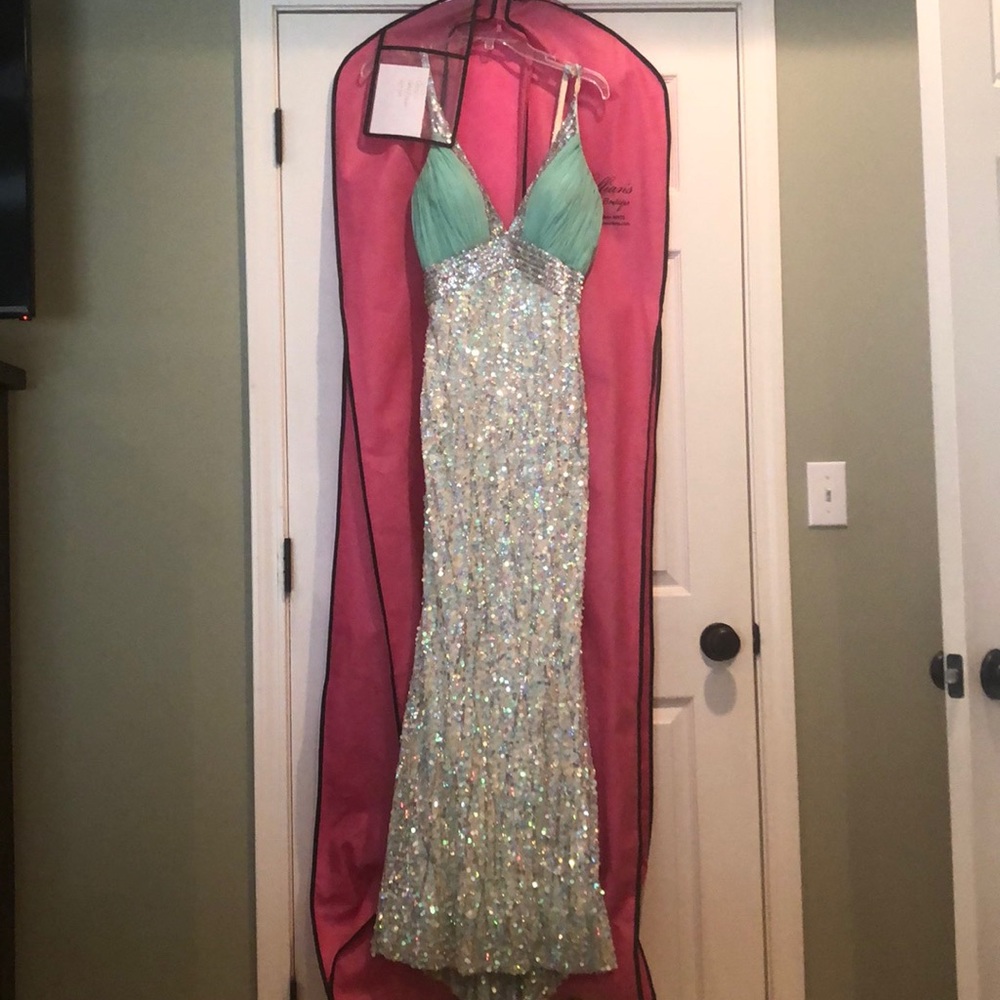 Seafoam Mermaid Sequin Formal Gown